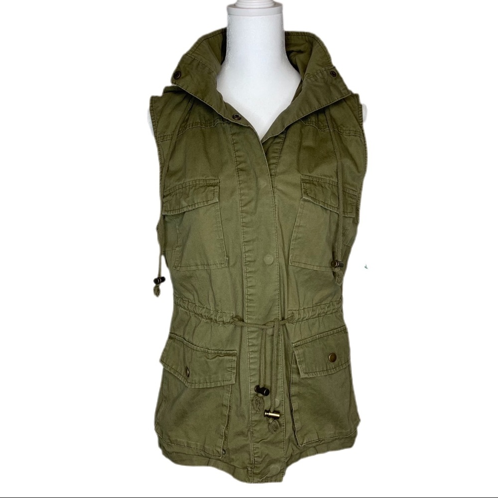 Love Tree Military Green Hooded Cargo Vest Small